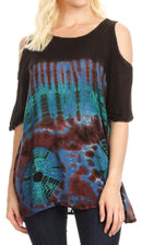Sakkas Luz Womens Cold Shoulder Bohemian Ethnic Style Blouse Top Tie Dye Flare
