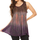 Sakkas Isabela Womens Everyday Summer Sleeveless Tank Top Tie-dye & Block Print#color_Brown-Purple