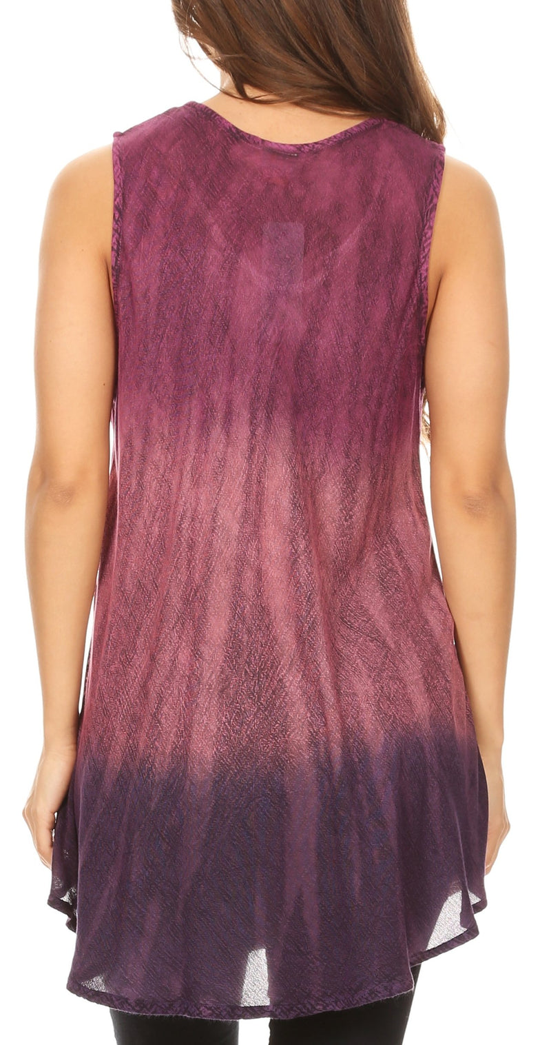 Sakkas Isabela Womens Everyday Summer Sleeveless Tank Top Tie-dye & Block Print