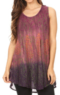 Sakkas Isabela Womens Everyday Summer Sleeveless Tank Top Tie-dye & Block Print#color_Fuchsia