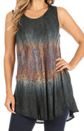 Sakkas Isabela Womens Everyday Summer Sleeveless Tank Top Tie-dye & Block Print#color_Grey-Brown