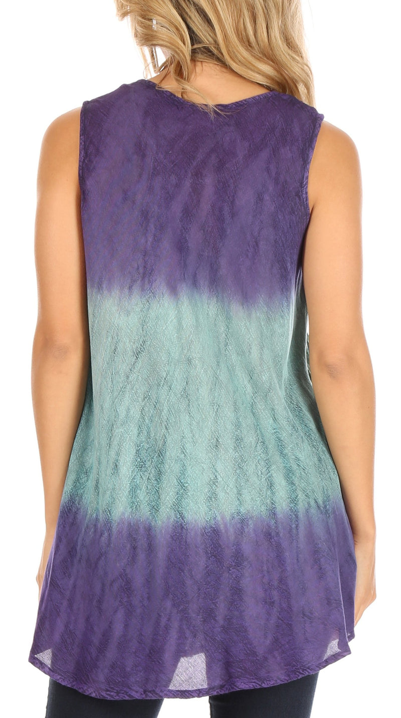 Sakkas Isabela Womens Everyday Summer Sleeveless Tank Top Tie-dye & Block Print