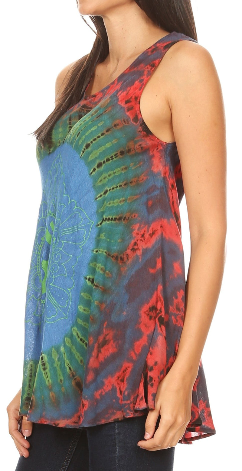 Sakkas Natalia Womens Summer Sleeveless Tie Dye Flare Tank Top Tunic Blouse