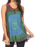 Sakkas Natalia Womens Summer Sleeveless Tie Dye Flare Tank Top Tunic Blouse#color_19460-BlueGreen