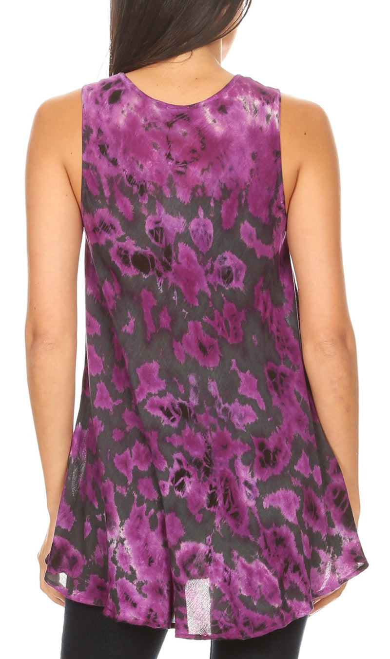 Sakkas Natalia Womens Summer Sleeveless Tie Dye Flare Tank Top Tunic Blouse