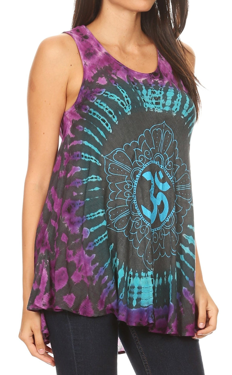 Sakkas Natalia Womens Summer Sleeveless Tie Dye Flare Tank Top Tunic Blouse