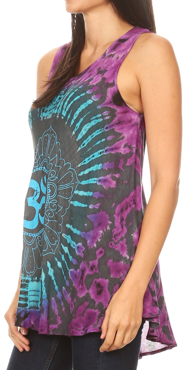 Sakkas Natalia Womens Summer Sleeveless Tie Dye Flare Tank Top Tunic Blouse