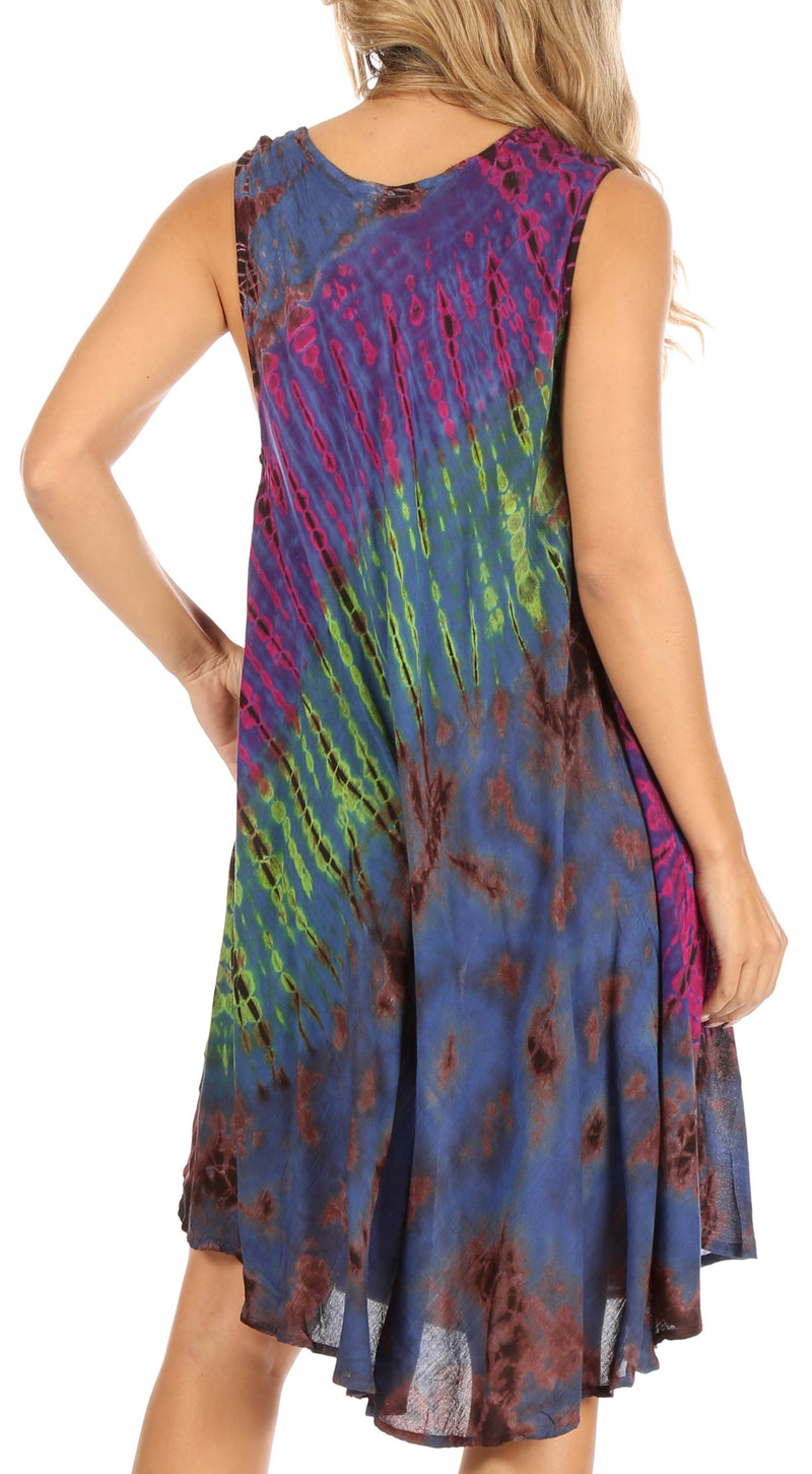 Sakkas Natalia Womens Summer Sleeveless Tie Dye Flare Tank Top Tunic Blouse