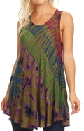 Sakkas Natalia Womens Summer Sleeveless Tie Dye Flare Tank Top Tunic Blouse#color_Olive 