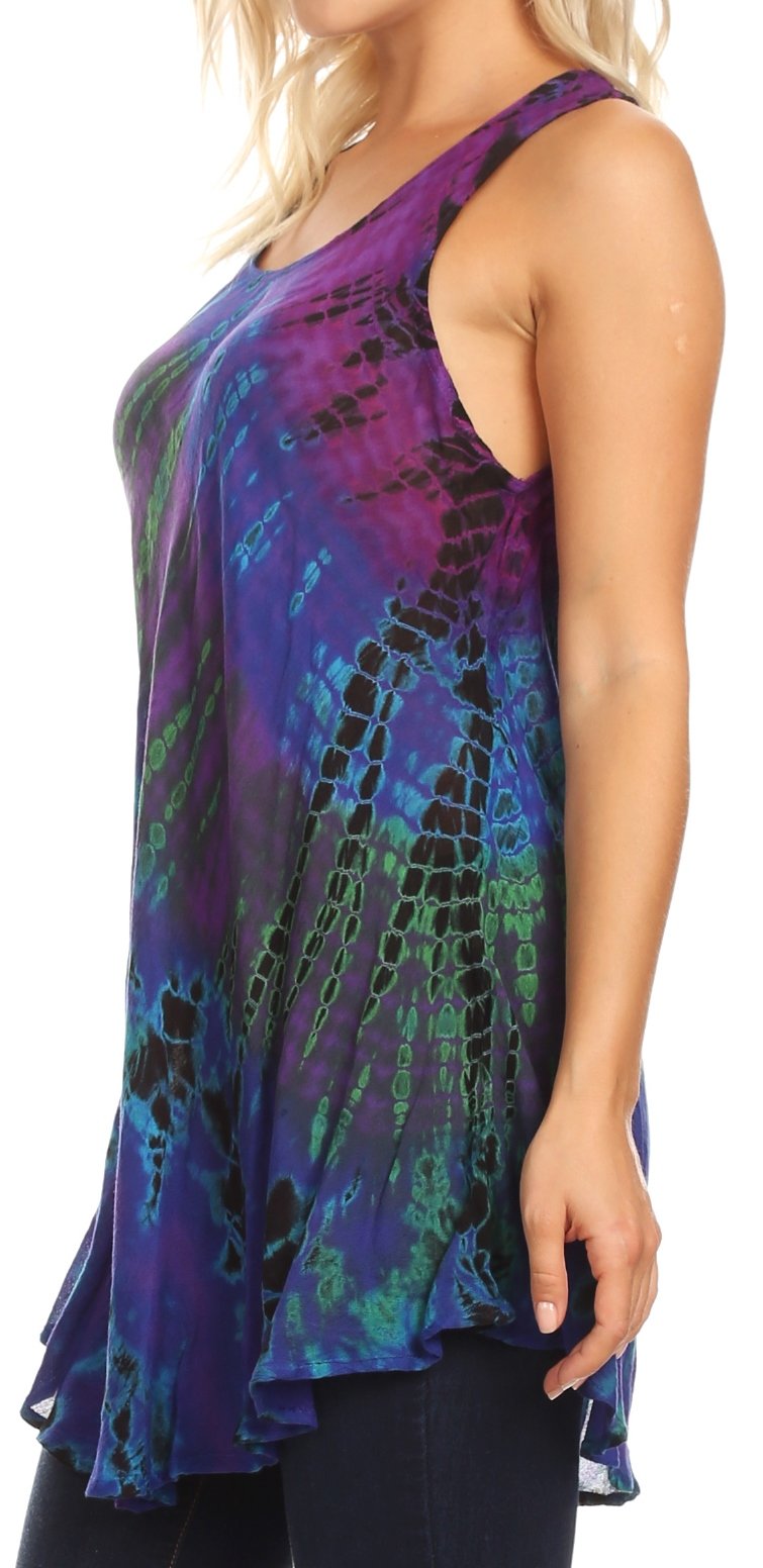 Sakkas Natalia Womens Summer Sleeveless Tie Dye Flare Tank Top Tunic Blouse