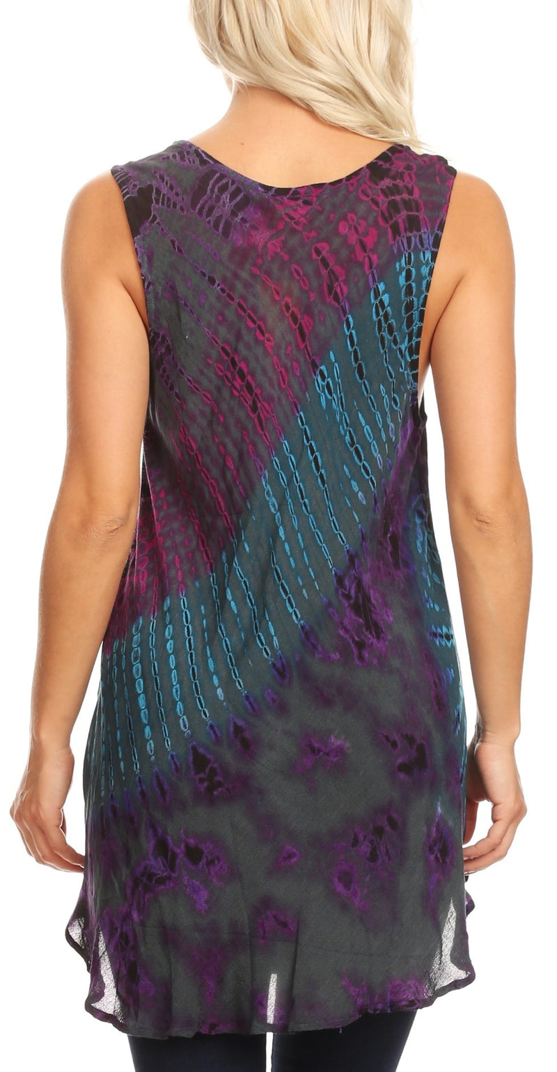 Sakkas Natalia Womens Summer Sleeveless Tie Dye Flare Tank Top Tunic Blouse