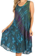 Sakkas Natalia Womens Summer Sleeveless Tie Dye Flare Tank Top Tunic Blouse#color_Turquoise