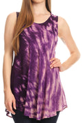 Sakkas Saba Womens Summer Casual Everyday Tie-dye Tunic Tank Top Light and Soft#color_Purple