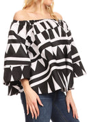 Sakkas Oni Women's Off the Shoulder African Ankara Wax Print Blouse Top Oversize