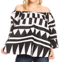 Sakkas Oni Women's Off the Shoulder African Ankara Wax Print Blouse Top Oversize#color_113-BlackWhite