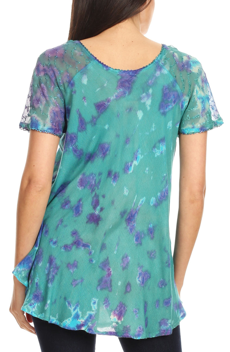 Sakkas Allegra Women's Short Sleeve Loose Fit Casual Tie Dye Blouse Tunic Shirt