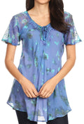 Sakkas Allegra Women's Short Sleeve Loose Fit Casual Tie Dye Blouse Tunic Shirt#color_19205-LtPurple