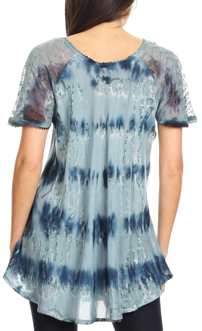 Sakkas Allegra Women's Short Sleeve Loose Fit Casual Tie Dye Blouse Tunic Shirt