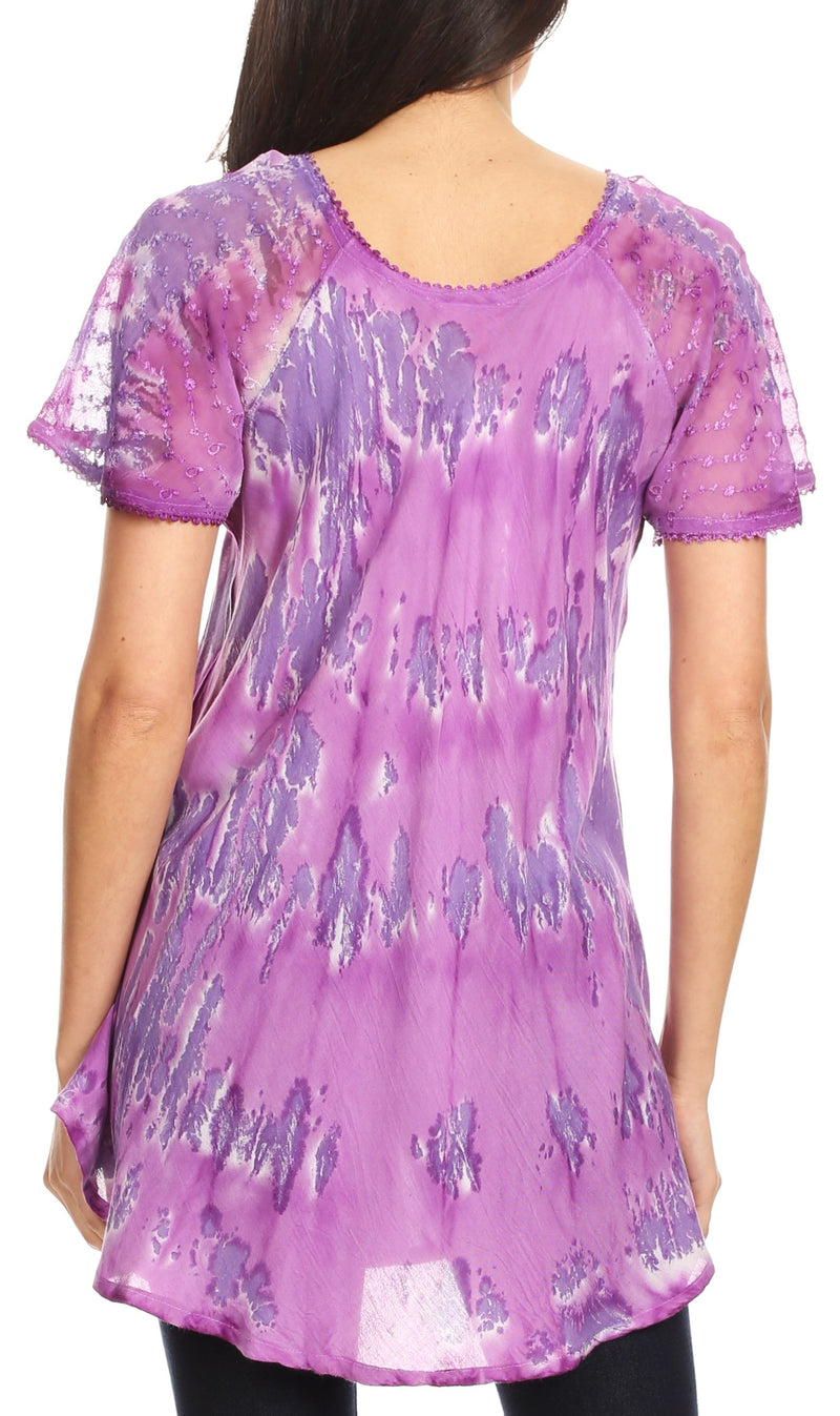 Sakkas Allegra Women's Short Sleeve Loose Fit Casual Tie Dye Blouse Tunic Shirt