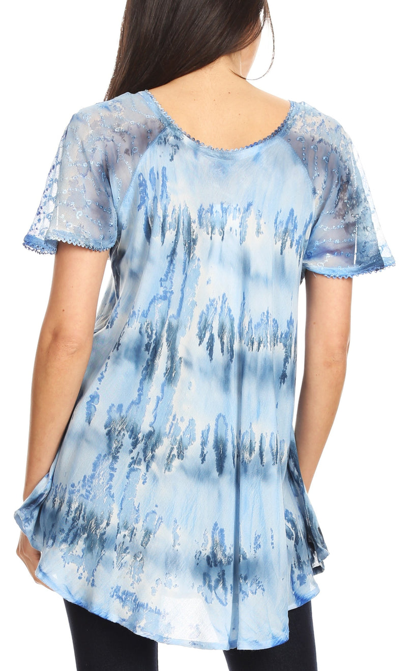 Sakkas Allegra Women's Short Sleeve Loose Fit Casual Tie Dye Blouse Tunic Shirt