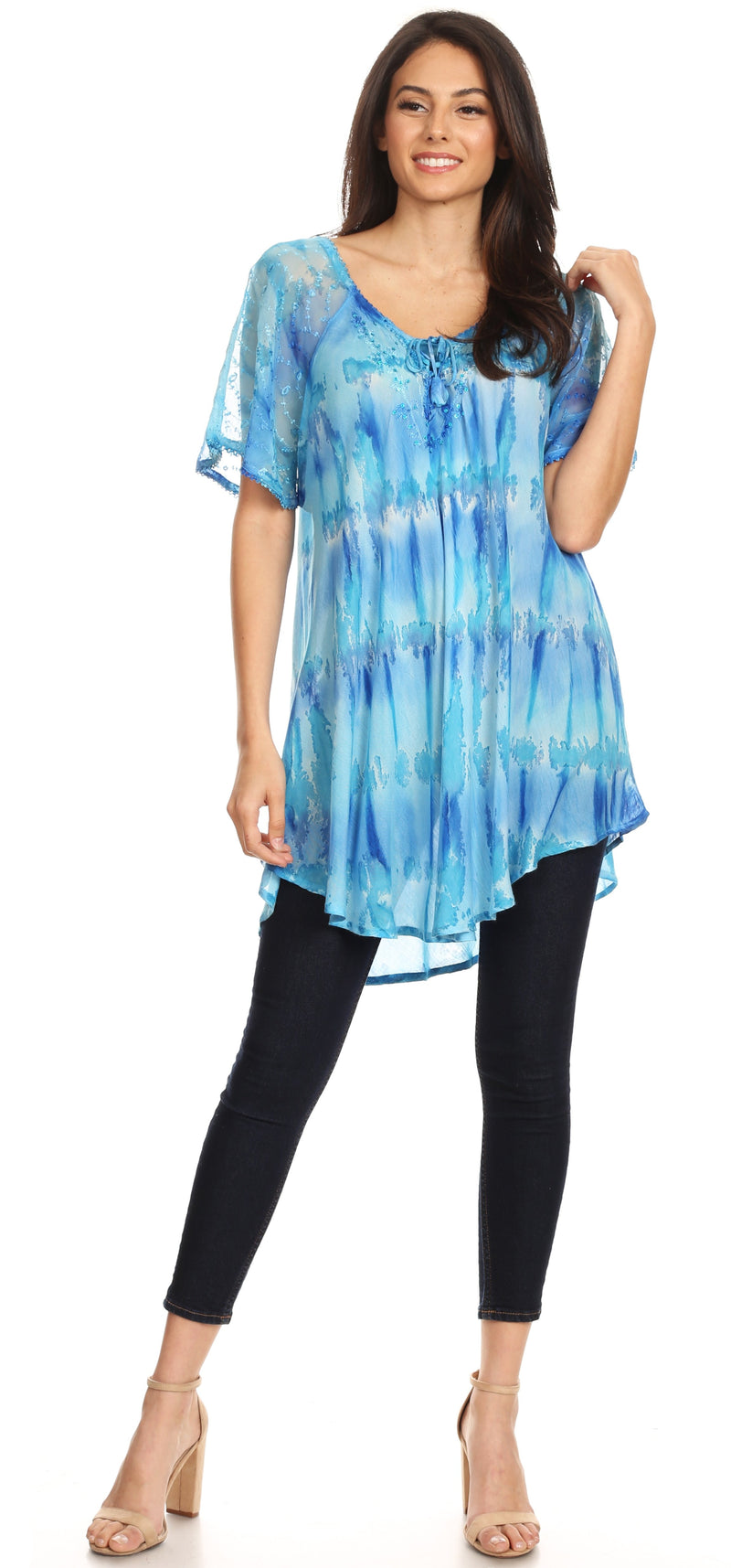 Sakkas Allegra Women's Short Sleeve Loose Fit Casual Tie Dye Blouse Tunic Shirt