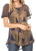 Sakkas Allegra Women's Short Sleeve Loose Fit Casual Tie Dye Blouse Tunic Shirt#color_19209-Navy