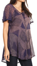 Sakkas Allegra Women's Short Sleeve Loose Fit Casual Tie Dye Blouse Tunic Shirt
