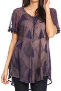 Sakkas Allegra Women's Short Sleeve Loose Fit Casual Tie Dye Blouse Tunic Shirt#color_19209-Purple