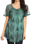 Sakkas Allegra Women's Short Sleeve Loose Fit Casual Tie Dye Blouse Tunic Shirt#color_19209-Teal