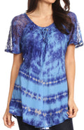 Sakkas Allegra Women's Short Sleeve Loose Fit Casual Tie Dye Blouse Tunic Shirt#color_19212-Blue