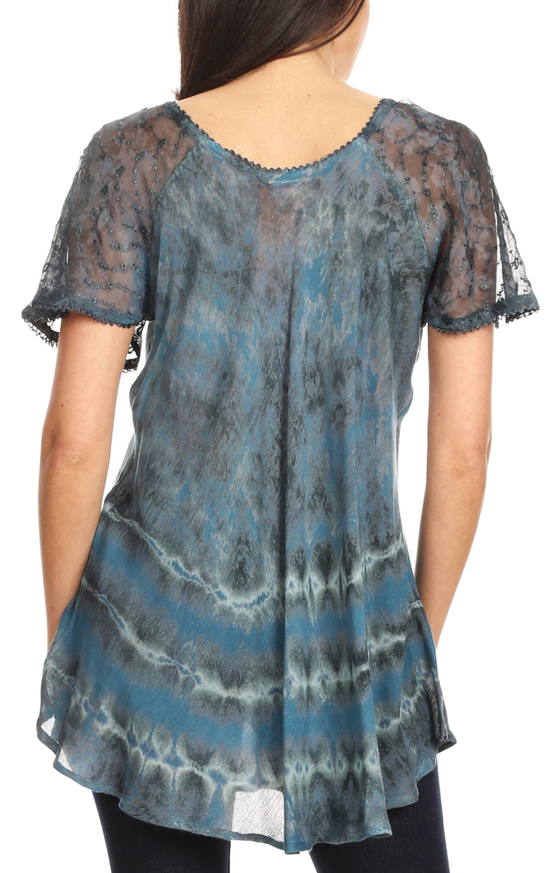 Sakkas Allegra Women's Short Sleeve Loose Fit Casual Tie Dye Blouse Tunic Shirt