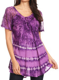 Sakkas Allegra Women's Short Sleeve Loose Fit Casual Tie Dye Blouse Tunic Shirt#color_19212-Purple