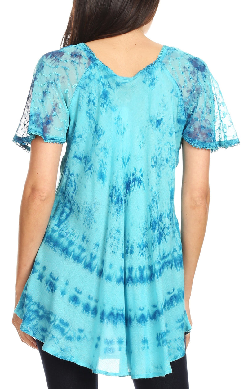 Sakkas Allegra Women's Short Sleeve Loose Fit Casual Tie Dye Blouse Tunic Shirt