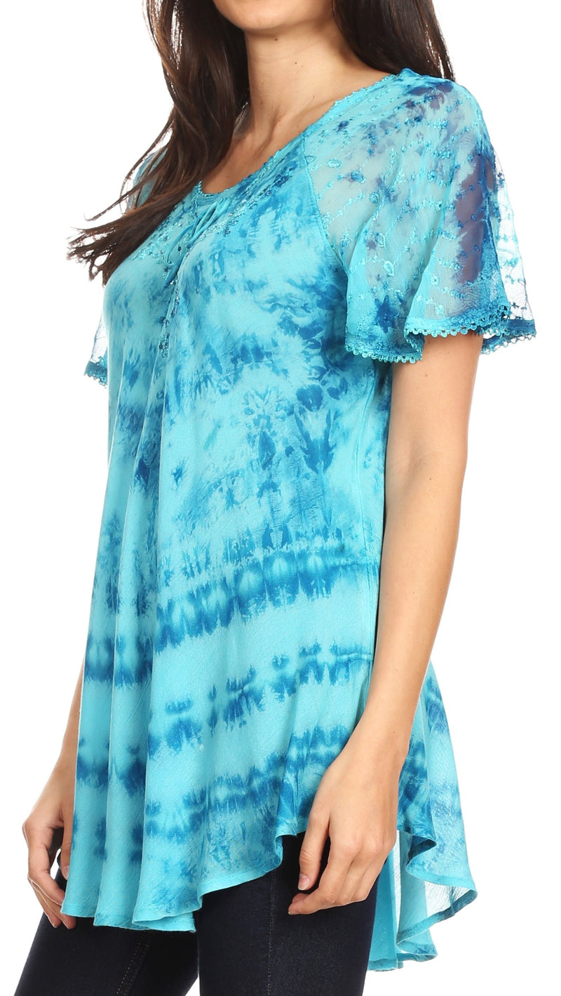 Sakkas Allegra Women's Short Sleeve Loose Fit Casual Tie Dye Blouse Tunic Shirt