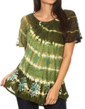Sakkas Aline Women's Short Sleeve Casual Light Loose Scoop Neck Top Blouse Shirt #color_19210-Green