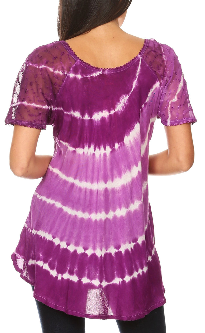 Sakkas Aline Women's Short Sleeve Casual Light Loose Scoop Neck Top Blouse Shirt