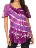 Sakkas Aline Women's Short Sleeve Casual Light Loose Scoop Neck Top Blouse Shirt #color_19210-Purple