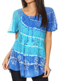 Sakkas Aline Women's Short Sleeve Casual Light Loose Scoop Neck Top Blouse Shirt #color_19210-Turquoise