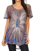 Sakkas Aline Women's Short Sleeve Casual Light Loose Scoop Neck Top Blouse Shirt #color_19216-Grey