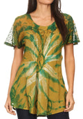 Sakkas Aline Women's Short Sleeve Casual Light Loose Scoop Neck Top Blouse Shirt #color_19216-Olive