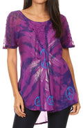 Sakkas Aline Women's Short Sleeve Casual Light Loose Scoop Neck Top Blouse Shirt #color_19216-Purple