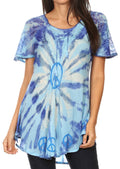 Sakkas Aline Women's Short Sleeve Casual Light Loose Scoop Neck Top Blouse Shirt #color_19216-Turquoise