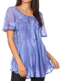 Sakkas Aline Women's Short Sleeve Casual Light Loose Scoop Neck Top Blouse Shirt #color_Blue
