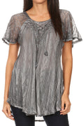 Sakkas Aline Women's Short Sleeve Casual Light Loose Scoop Neck Top Blouse Shirt #color_Grey