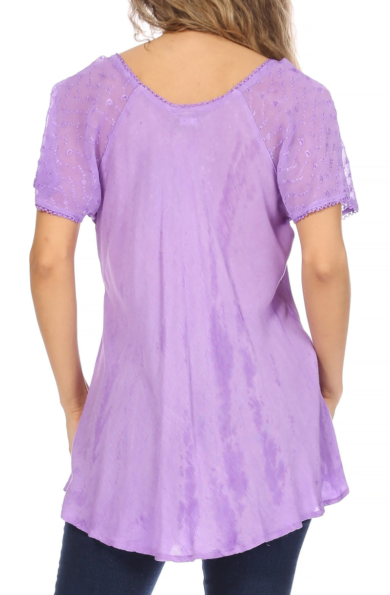 Sakkas Aline Women's Short Sleeve Casual Light Loose Scoop Neck Top Blouse Shirt