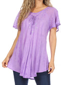 Sakkas Aline Women's Short Sleeve Casual Light Loose Scoop Neck Top Blouse Shirt #color_Purple
