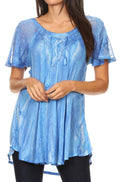 Sakkas Aline Women's Short Sleeve Casual Light Loose Scoop Neck Top Blouse Shirt #color_SkyBlue