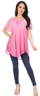 Sakkas Donna Women's Casual Lace Short Sleeve Tie Dye Corset Loose Top Blouse