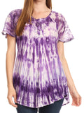 Sakkas Donna Women's Casual Lace Short Sleeve Tie Dye Corset Loose Top Blouse#color_19214-Purple