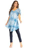 Sakkas Donna Women's Casual Lace Short Sleeve Tie Dye Corset Loose Top Blouse